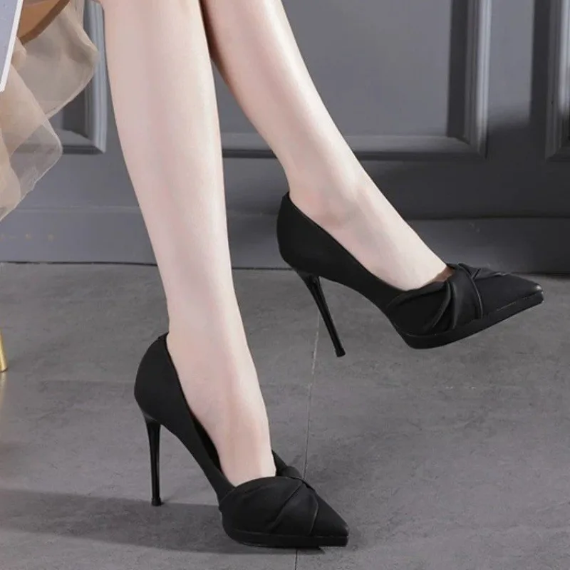 Women's High Heels Pointed Tip Shallow Mouth Bow Tie Heels Women Banquet Wedding Party Workplace Sexy Spring New Women Shoes