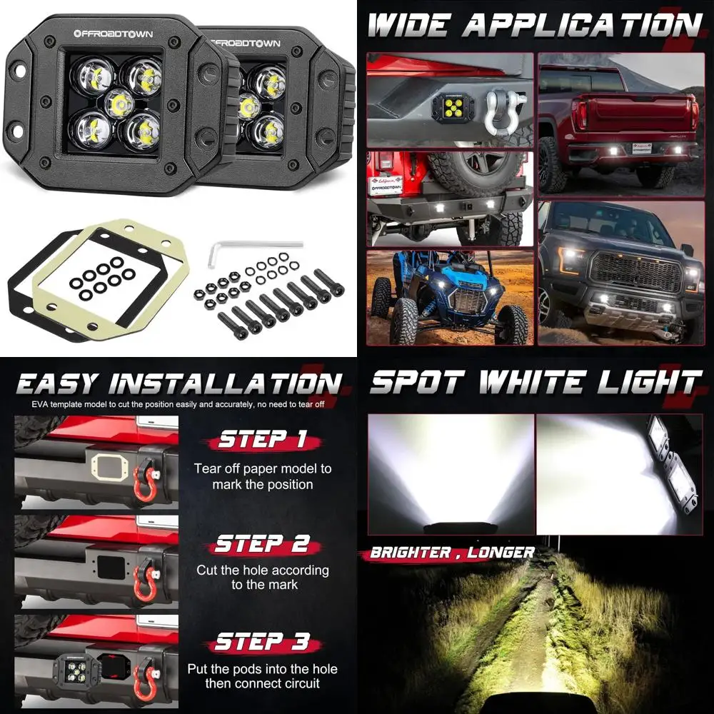 

100W 5-Inch Waterproof Spot Beam LED Pods, Flush Mount, for Trucks, UTVs, ATVs, and Off-Road Vehicles