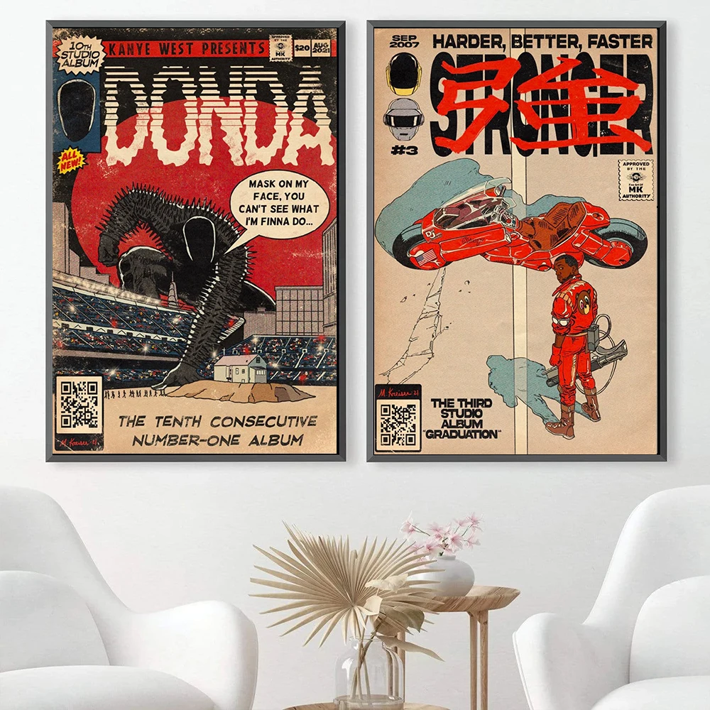 Kanye West Poster Vintage Stronger Fantasy Album Cover Canvas Painting Wall Picture Art Hip Hop Comics Rap Prints Home Decor