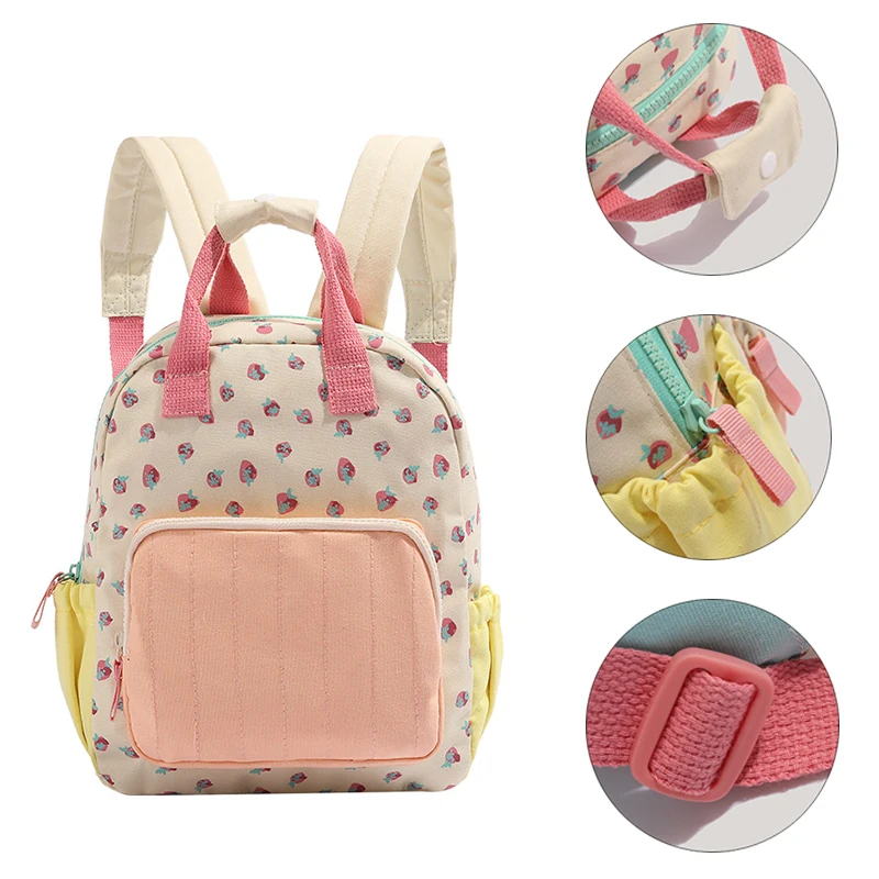 Dopamine Strawberry Print Student Backpack Large Capacity Cute Kids School Bag for Girls Sweet Kindergarten Bookbag for Children