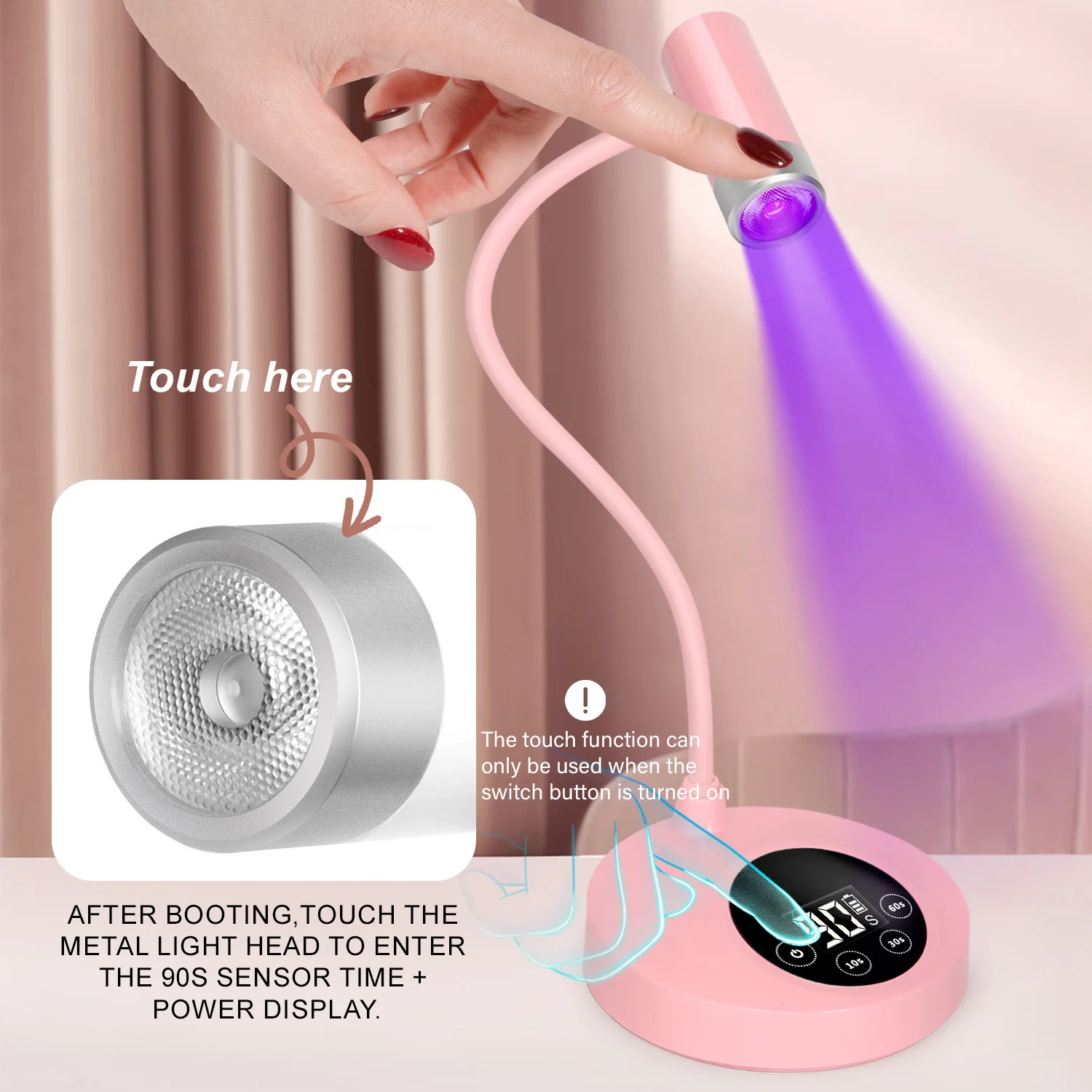 الأشعة فوق البنفسجية LED مسمار مصباح قابلة للشحن معقوفة الأشعة فوق البنفسجية ضوء للأظافر المحمولة 12 واط LED مسمار ضوء مسمار مجفف مع 4 الموقتات ومستشعر تلقائي