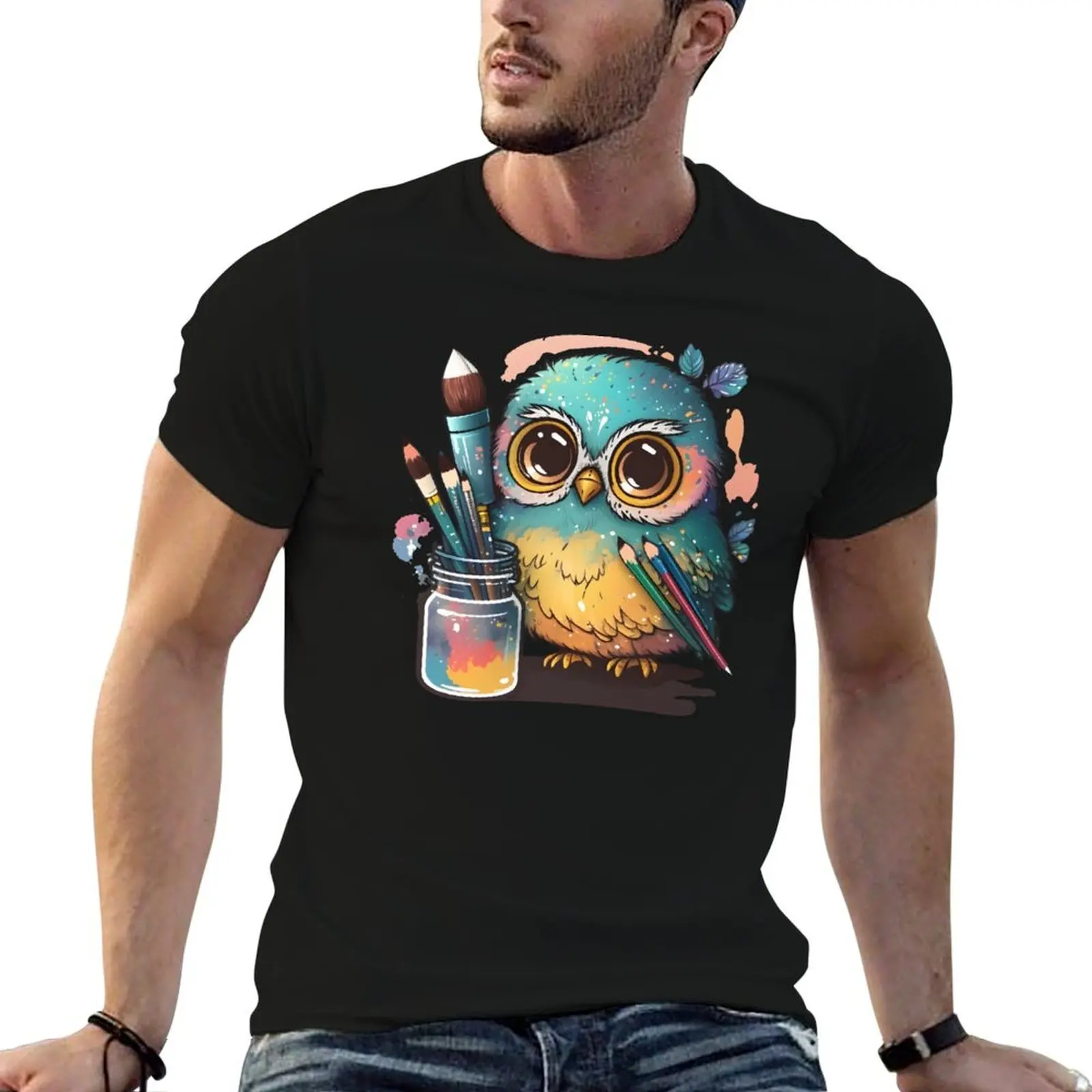 

Super Cute Artist Owl T-Shirt shirts graphic tees cute tops baggy shirts plus size clothes plain t shirts men