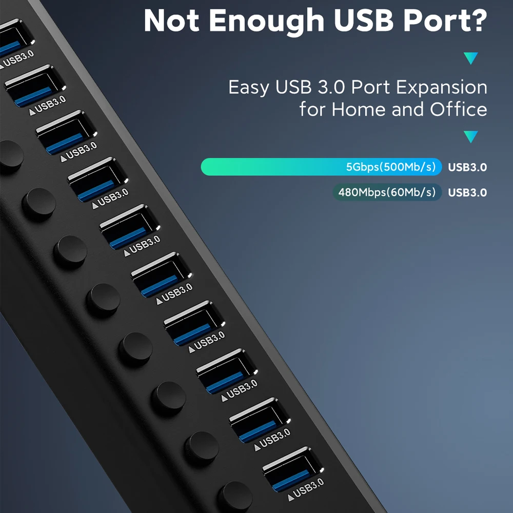 7/10/13/16 พอร์ต USB Hub อลูมิเนียม USB 3.0 Data Hub Expander พร้อมสวิตช์เปิด/ปิดส่วนบุคคลสําหรับแล็ปท็อป MacBook Splitter