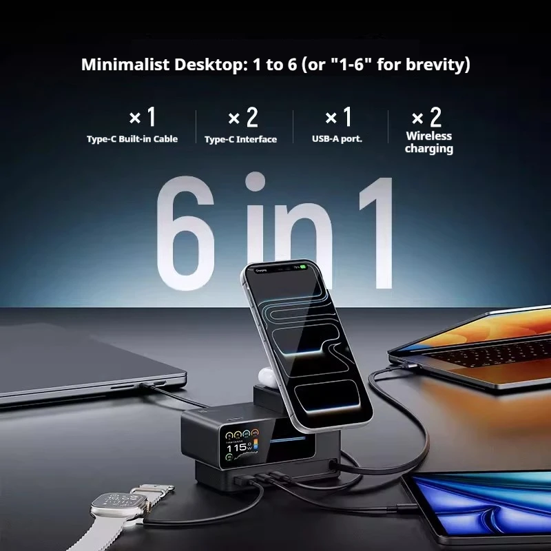 CUKTECH Super Power Station No.15 140W 6-in-1 Multi-Function Desktop Charger GaN Fast Charger Compatible with Computers Phonesn