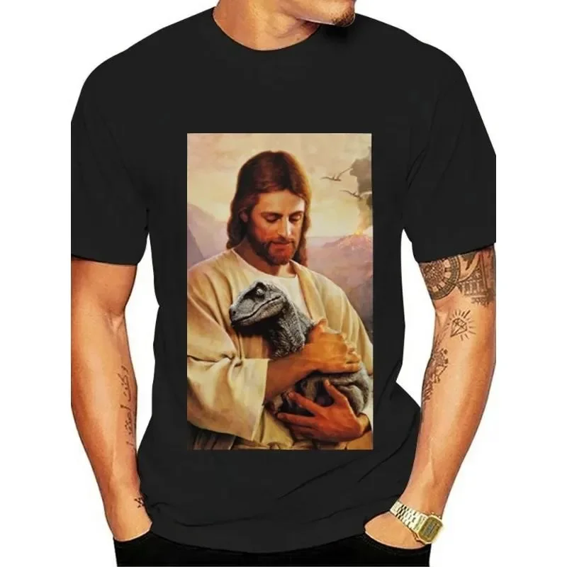 Funny Jesus Graphic Printed T Shirt Raptor Religion Christendom Trend Unisex Tops Selling Top Popular Casual Loose Man Tees