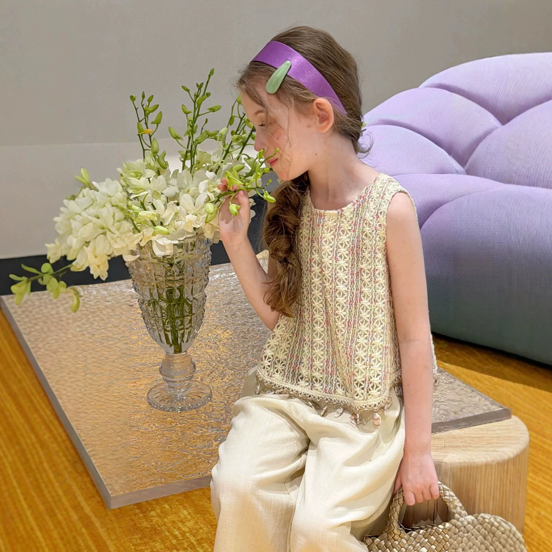 2026 Summer New Design for Little Girls Colorful Thread Weaving Hollow Shell Edges Western Style Beautiful Knitted Tank Top