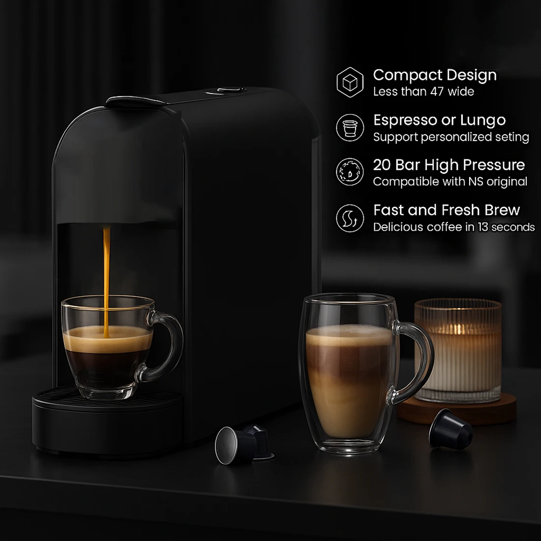 Capsule Coffee Machine Mini Electric Espresso Brewer for Travel Camping Car Use Compatible  Capsules