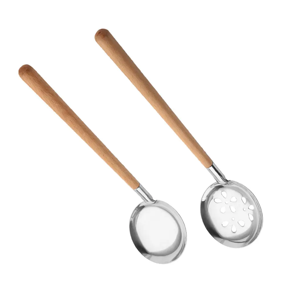 

2Pcs Stainless Soup Ladle Ladle With Wooden H Kitchen Accessories Slotted Spoon Scoops Porridge Straining Tool Wooden H