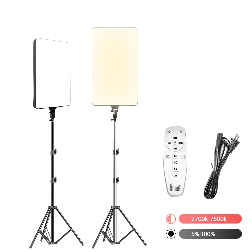 2700k-5700k Dimmable Led Flat Panel Light Video Fill Light With Bracket Remote Control For Tiktok Live Shooting Live Fill