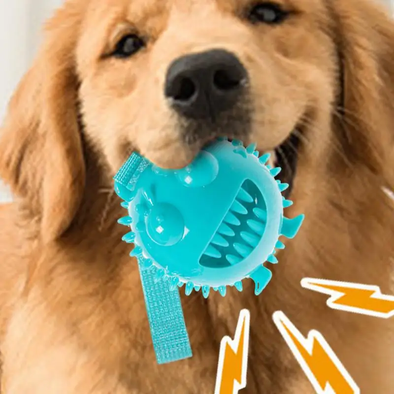 Dog Toy Balls Unique Puppy Teething Toy Multi-purpose Pet Food Leakage Squeaky Ball With Carry Rope Puppy Enrichment Toys For