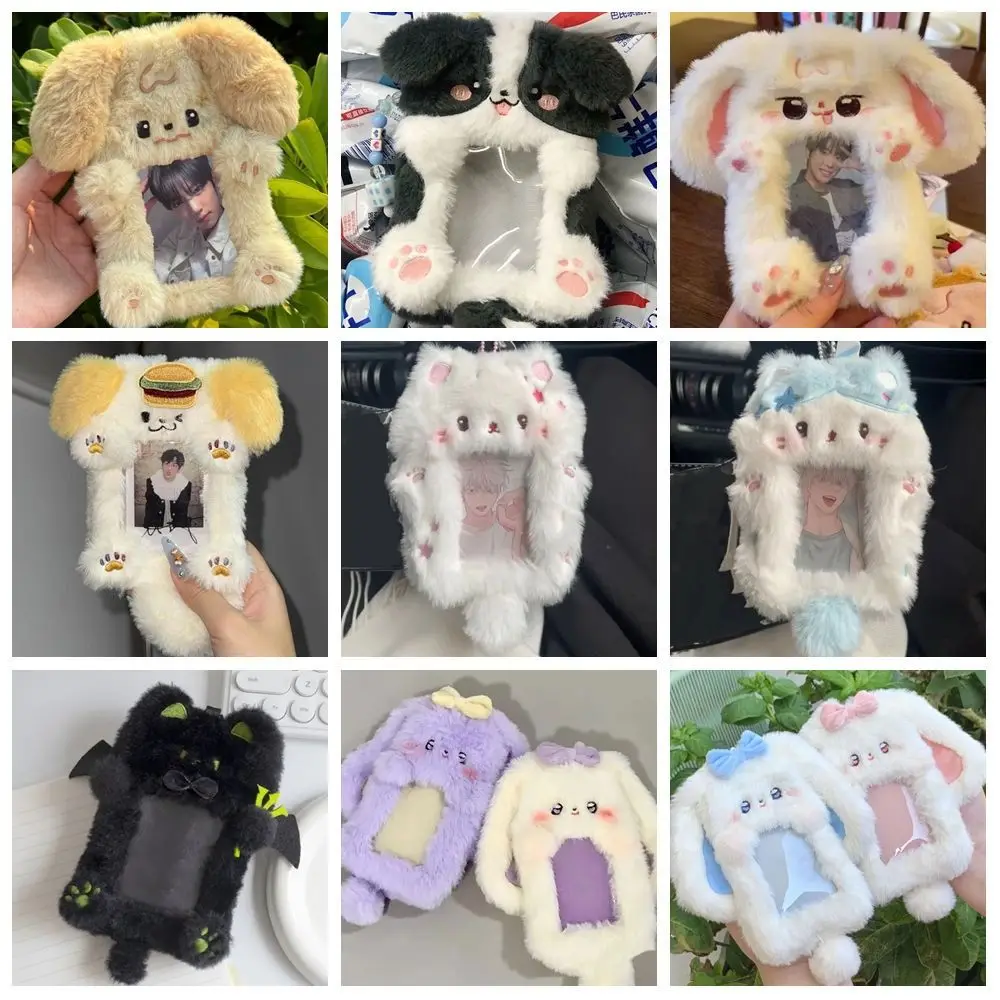 

Cartoon Multifunctional Photocard Case Plush Rabbit/Dog/Cat Card Case Big Eared Rabbit/Border Collie Cards Sleeve Students