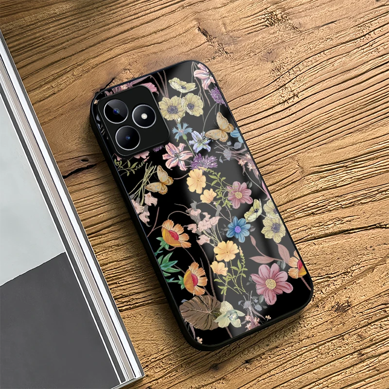 زهرة جراب هاتف ل ممن لهم Realme C33 C30 C25Y C55 C53 C51 C35 C21Y C20A C12 C15 C11 للصدمات الزجاج المقسى الغطاء الخلفي