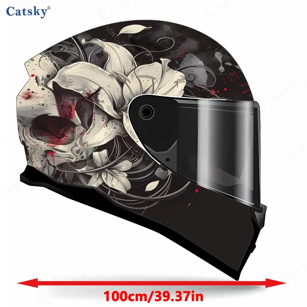 Dark - Style Skull and Flowers Print Helmet stickers , PVC Material Multifunctional Helmet Stickers, Scratch-Resistant & Fade-Pr