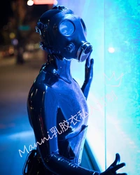 Manni Latex Suit and Natural Latex Gas Mask with Choking Breath Control and Tuning Sexy Tights Cosplay Accessories