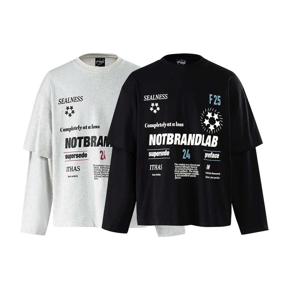 American High Street 300g Letter Printed Splice Long Sleeve T-shirt Men Women Loose Fashion Streetwear Tee Shirts Cityboy Tshirt
