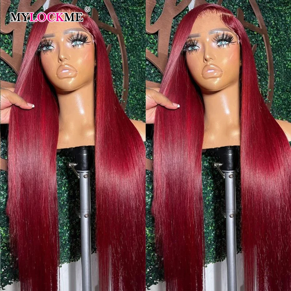 Red Burgundy 99J Straight 13x4 Lace Front Wig Human Hair 13x6 Colored Lace Frontal Wigs for Women Brazilian Lace Closure Wig