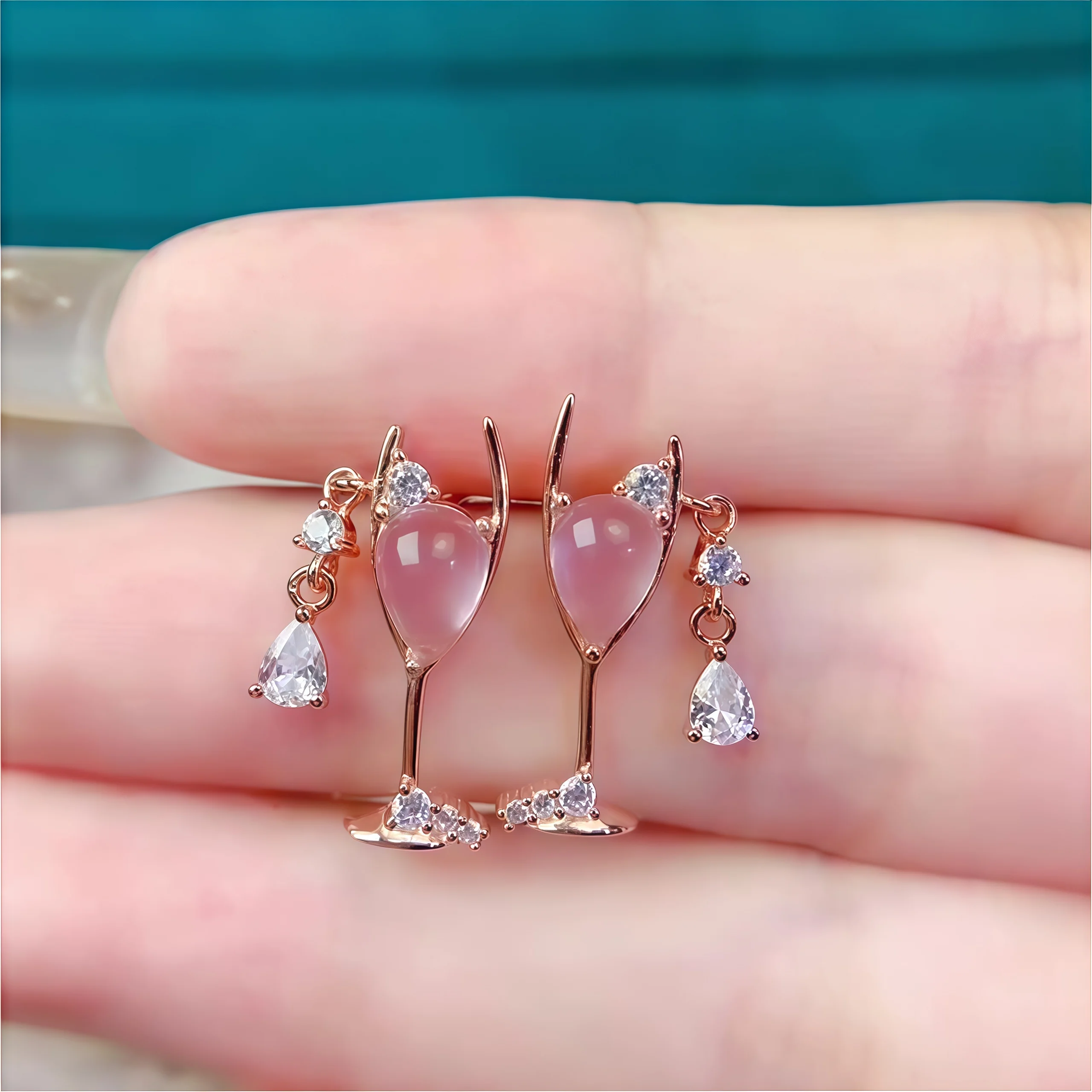 

Fashion 5*7mm Natural Rose Quartz Earrings Real S925 Sterling Silver for Women Wine Cup Design Fine Charm Weddings Jewelry FS