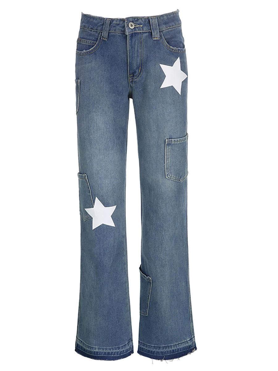 Damesjeans Met Rechte Pijpen Vintage Wijde Pijpen Stretch Hoge Taille Baggy Denim Broek Met Zakken Y 2K Streetwear