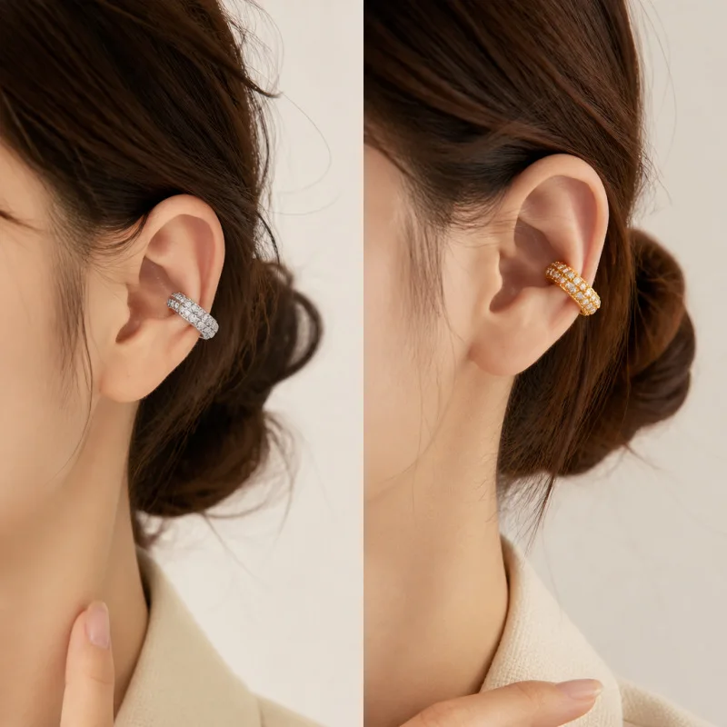 1Pc Zircon C Shape Cartilage Clip Earrings For Women Full Rhinestone No Pierced Round Fake Earcuff Party Wedding Jewelry Gift