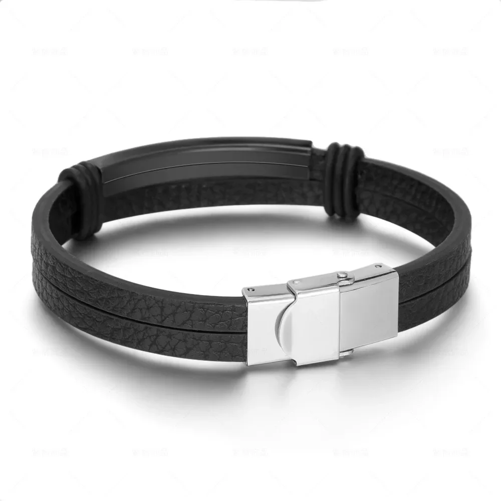 Light luxury fashion punk style hand-woven leather stainless steel bracelet for men, bangle