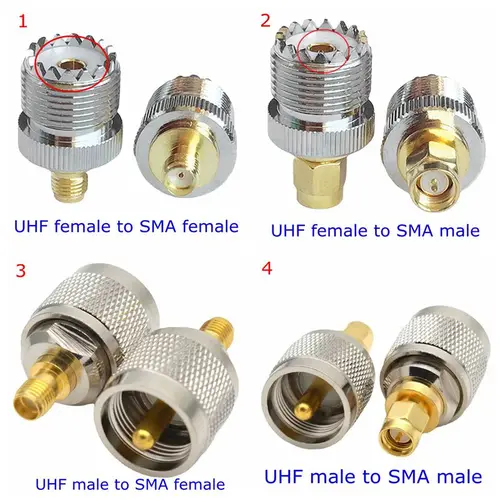 2 unids/lote PL259 SO239 UHF PL-259 SO-239 a SMA macho hembra conector recto UHF a SMA macho hembra RF coaxial latón niquelado