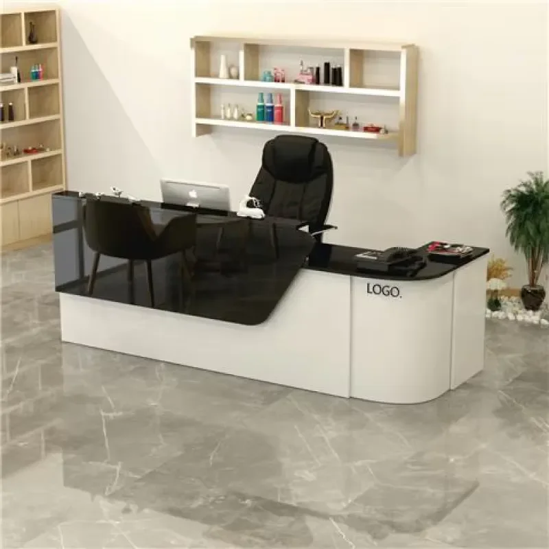 Modern Cream Small Front Desk Wood Material Checkout Counter for Women Clothing Store Beauty Salon Hotel Reception