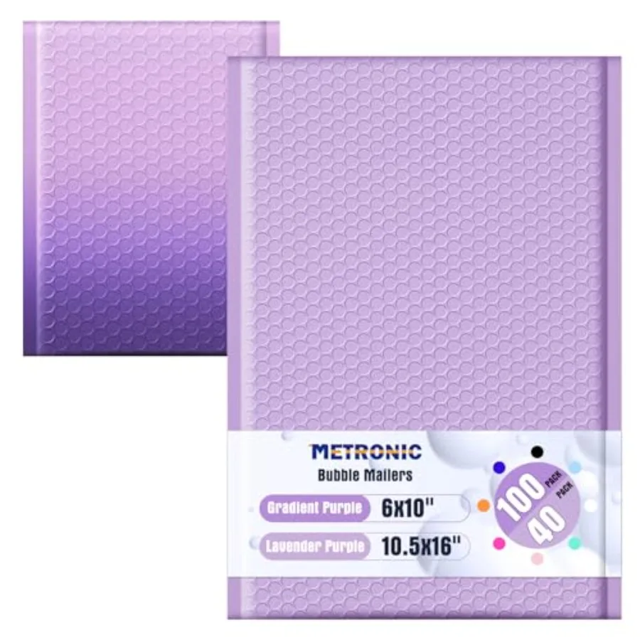 

100 шт. градиентных фиолетовых почтовых пакетов 6x10 + 40 шт. фиолетовых мягких конвертов 10.5x16, водонепроницаемые, утолщенные, с прочным клеевым слоем