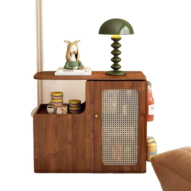 Movable sofa side table, bedside table, storage, living room home rotating corner few, retro small side few