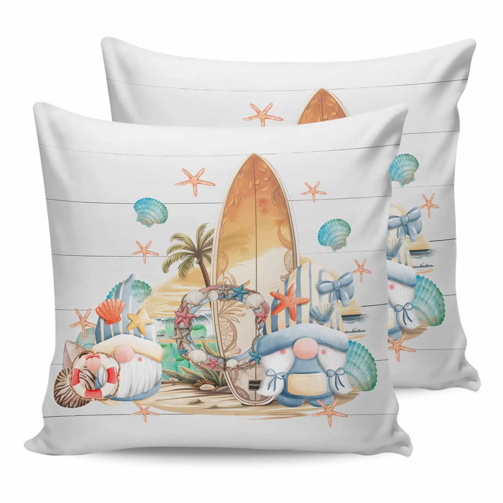 Dwarf Surfing Seashell Starfish Coconut Tree Fences 2/4PCS Outdoor Pillowcase Waterproof Sofa Pillow Cover Garden Cushion Covers