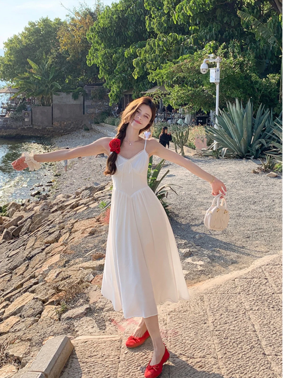 

plus Size Fairy T Summer New Sle V-Ne Strapl Dr Waist-Cinching Holiday Vibes Long Dr for plus Size W...