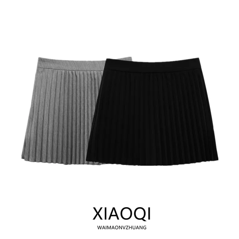 Saia-calça de cintura alta com pregas largas em duas cores, primavera verão, novo design, moda fena,  saia, coleção p...