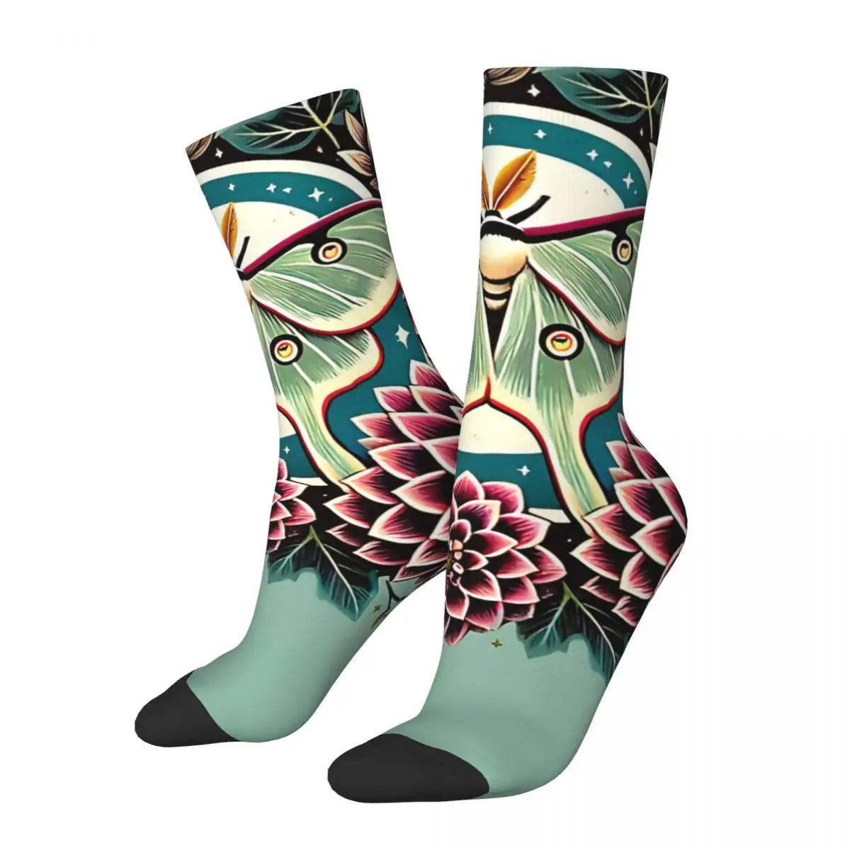 

Funny Men's Socks Luna Moth Retro Harajuku Hip Hop Seamless Pattern Crew Crazy Sock Gift Printed