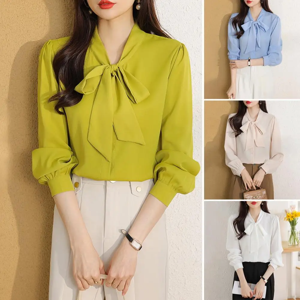 Camisas y blusas de otoño y primavera para mujer, camisa de manga larga con una botonadura, Tops de gasa holgados de Color sólido