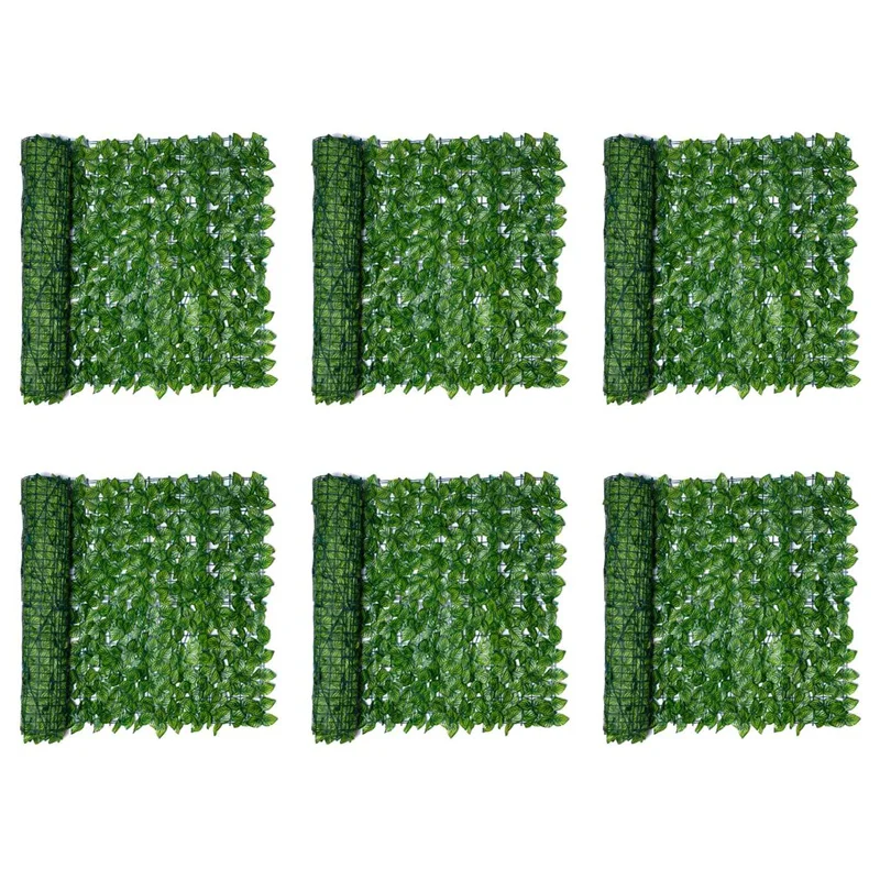 

6X Artificial Privacy Fence Screen Faux Ivy Leaf Screening Hedge For Outdoor Indoor Garden Backyard Patio Decoration