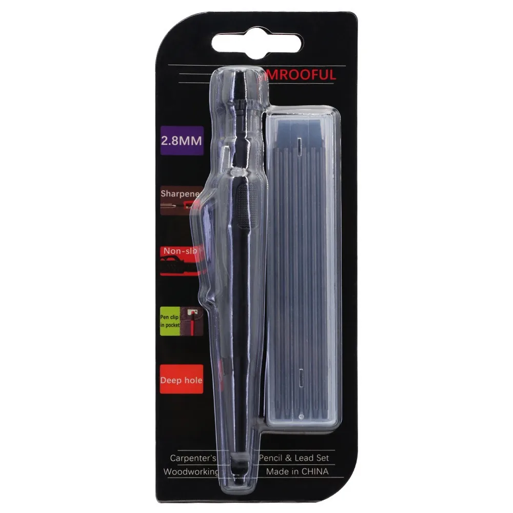 

2.8mm Lead Woodworking Pencil Set Long Headed With Sheath Carpenter's Pencil Set 2B Lead Built In Pencil Sharpener