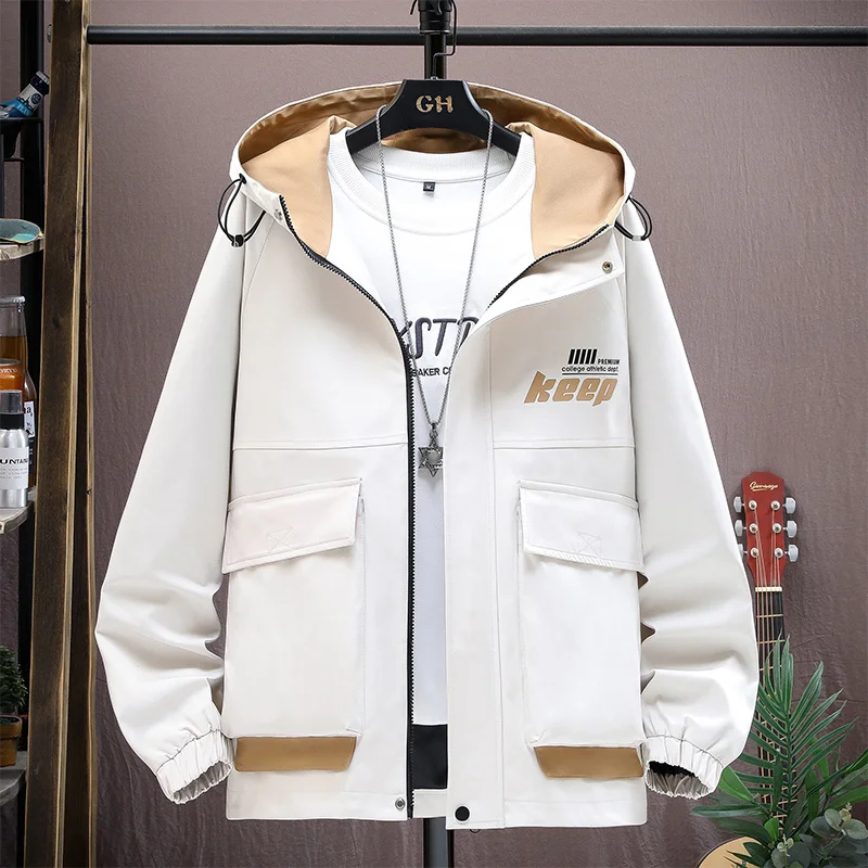 

Fashion 2023 Spring Autumn Men's Hooded Jackets And Coats Streetwear Youth Casual Loose Jacket Outwear Tops Windbreaker Clothing
