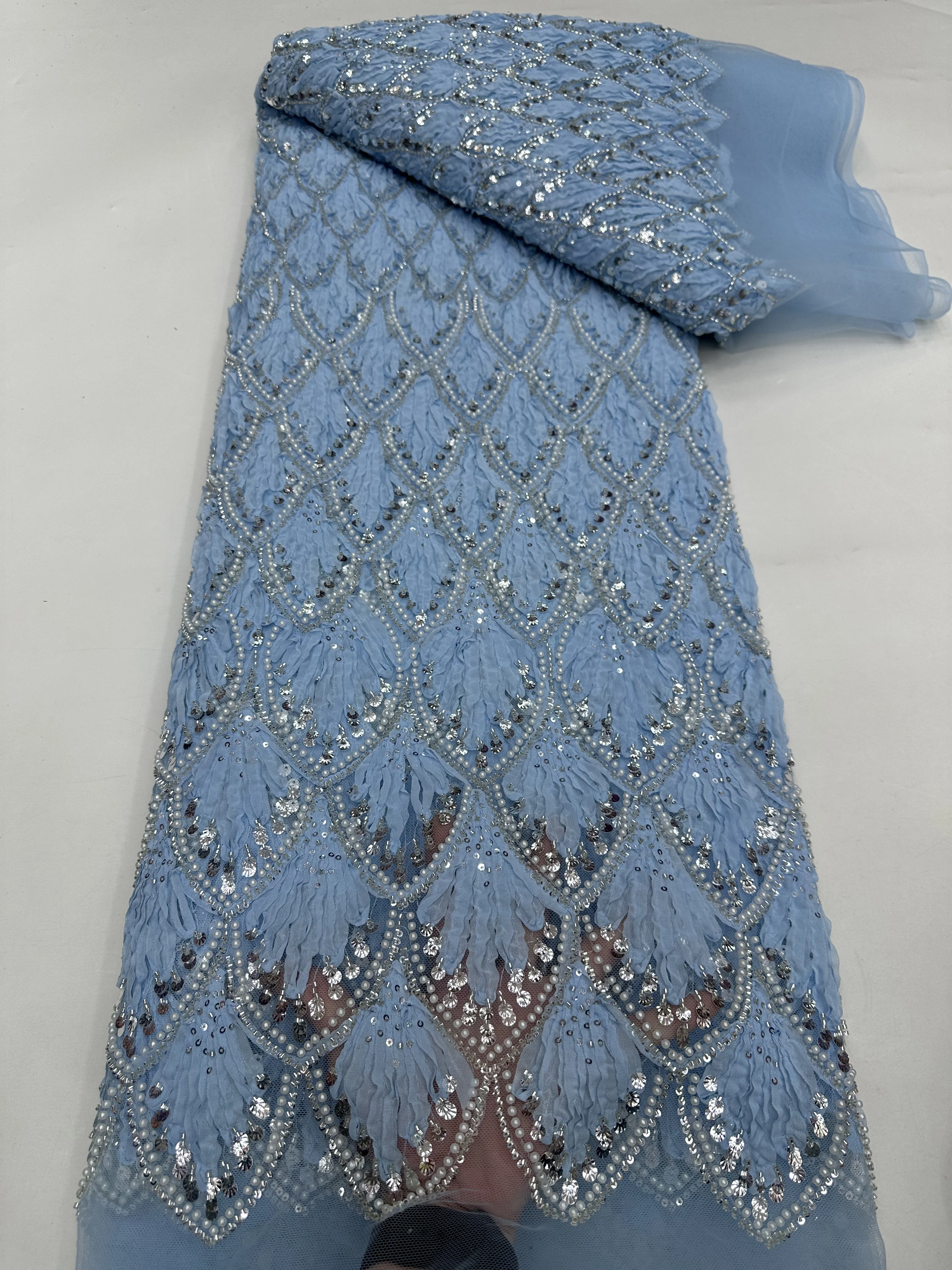 คุณภาพสูงแอฟริกันลูกปัดผ้าลูกไม้ 5 หลาภาษาฝรั่งเศสคําไนจีเรียเจ้าบ่าวลูกไม้เลื่อมสําหรับงานแต่งงานชุดเย็บ