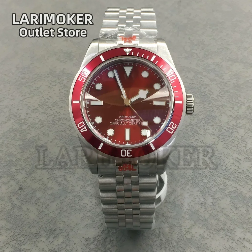 LARIMOKER NH35 39mm Automatic Men's Watch Domed Sapphire Glass 100m Diving Vintage Wine Red Insert Dial Super Luminous Watch