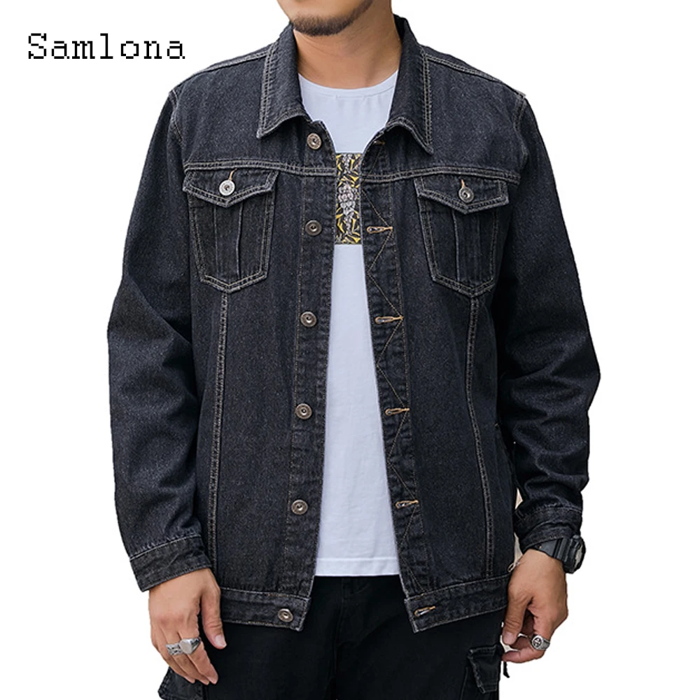2025 الرجال الوقوف جيب عادية خمر الأساسية الدنيم الستر الأزرق الداكن محززة جان ملابس خارجية الدنيم الملابس حجم كبير S-8XL