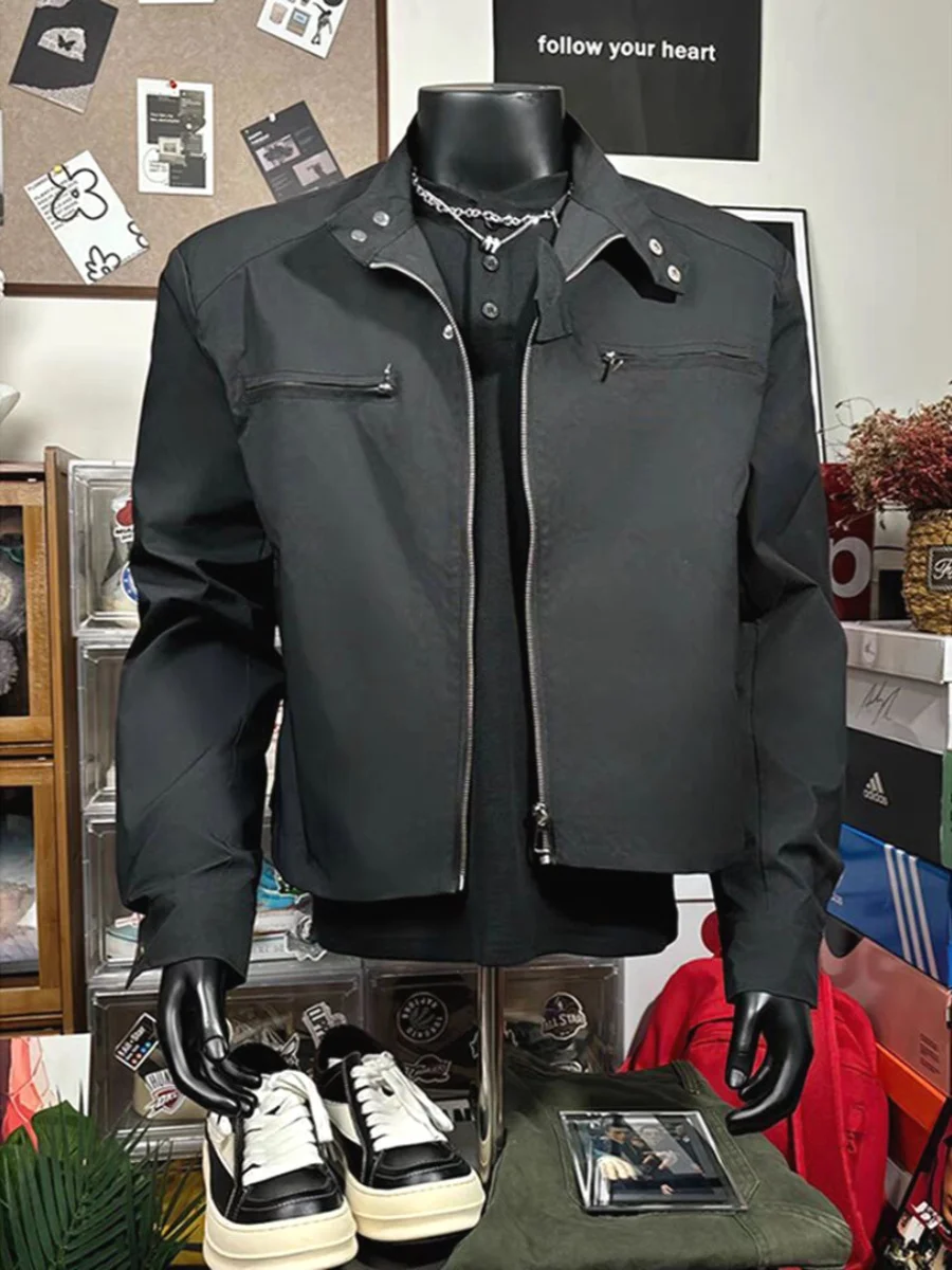 

Мужская куртка-харрингтон с подкладкой на плечах, на молнии, с воротником, в мотоциклетном стиле, рабочая одежда, осенняя повседневная модная куртка