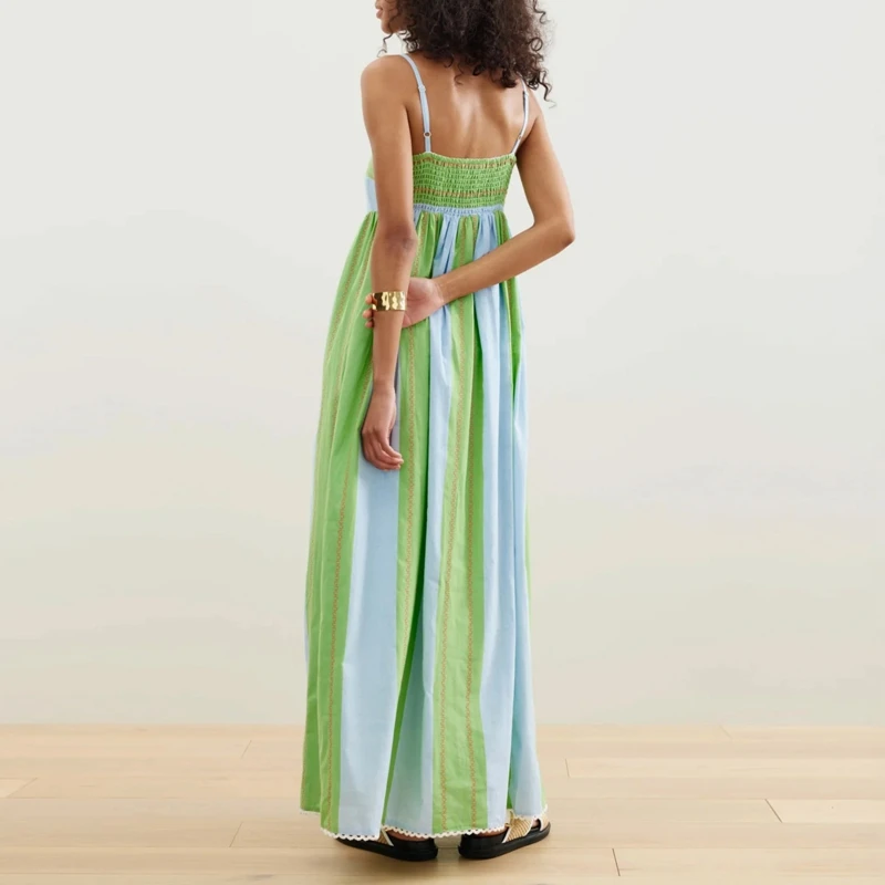 Maemukilabe 여성 여름 Boho 스트라이프 롱 드레스 민소매 Flowy A 라인 Maxi Sundress 숙녀 휴가 외출 비치 드레스