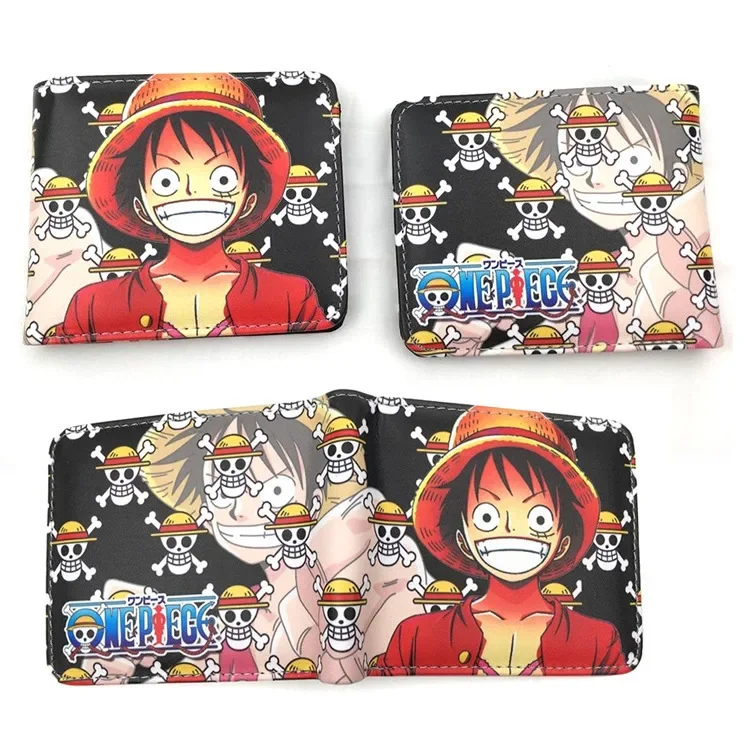 Cartera plegable de One Piece para niños, monedero de PU con Clip para tarjetas, Ace Luffy, Cosplay de dibujos animados, regalo de cumpleaños para mujeres y hombres