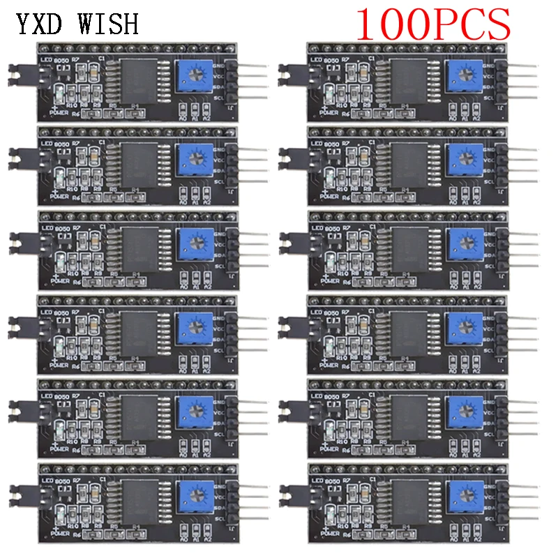 100pcs IIC I2C TWI SPI Serial Interface Board Port 2004 LCD1602 Adapter Plate LCD Adapter Converter Module PCF8574 For Arduino