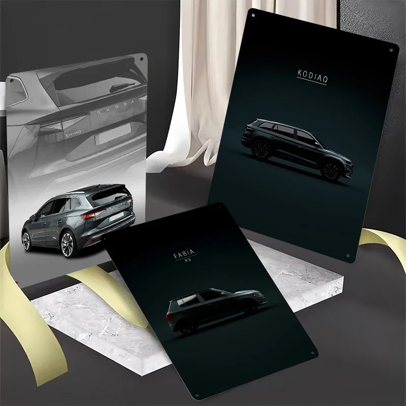 SkodaS Sports Car Metal Posters Customizable Retro Vintage Metal Signs for Man Cave Garage Wall Art Home Decoration Ornaments