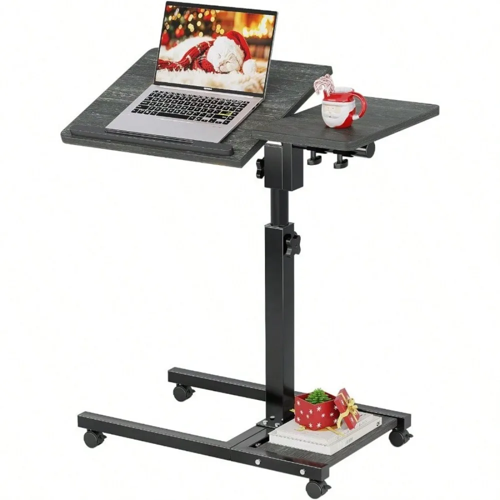

Mobile Standing Stand Up Rolling Laptop PC Desks With Tilting Top Height Tray Side Computer Workstation For Bedroom