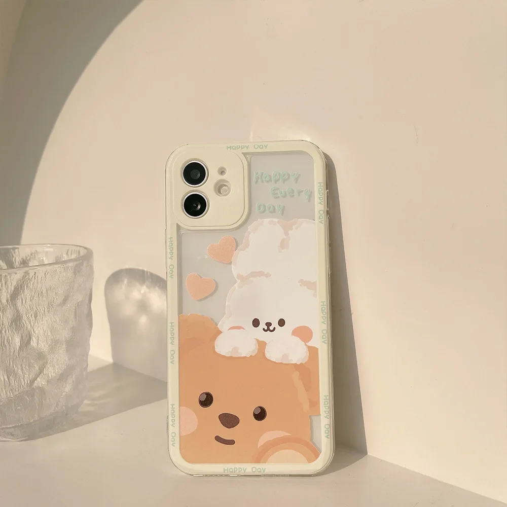 Retro smile Chocolate bear rabbit kawaii Japanese Phone Case For iPhone 15 14 13 11 12 Pro Max Xs Max XR 14 Plus case Cute Cover image 5