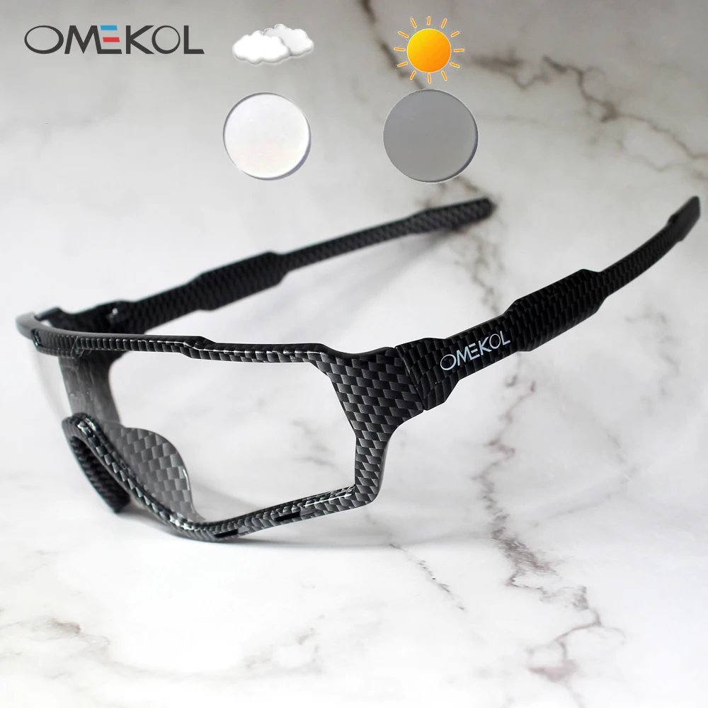 OMEKOL Brand New Photochromic Cycling Glasses Men Women Outdoor Sports Sun Glasses Bike Bicycle Eyewear MTB Baseball Sunglasses