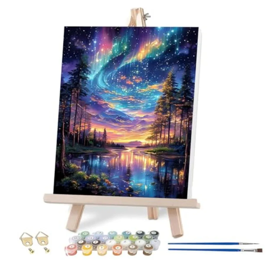 

Aurora Paint by Numbers Kit for Adults with Framed, Starry Sky Landscape Paint by Number DIY Adult Paint by Number Kits Acrylic