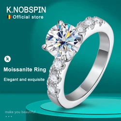 KNOBSPIN D VVS1 2ct Moissanite Rings for Women Engagement Wedding Brilliant Lab Diamond Band with GRA s925 Sterling Silver Ring