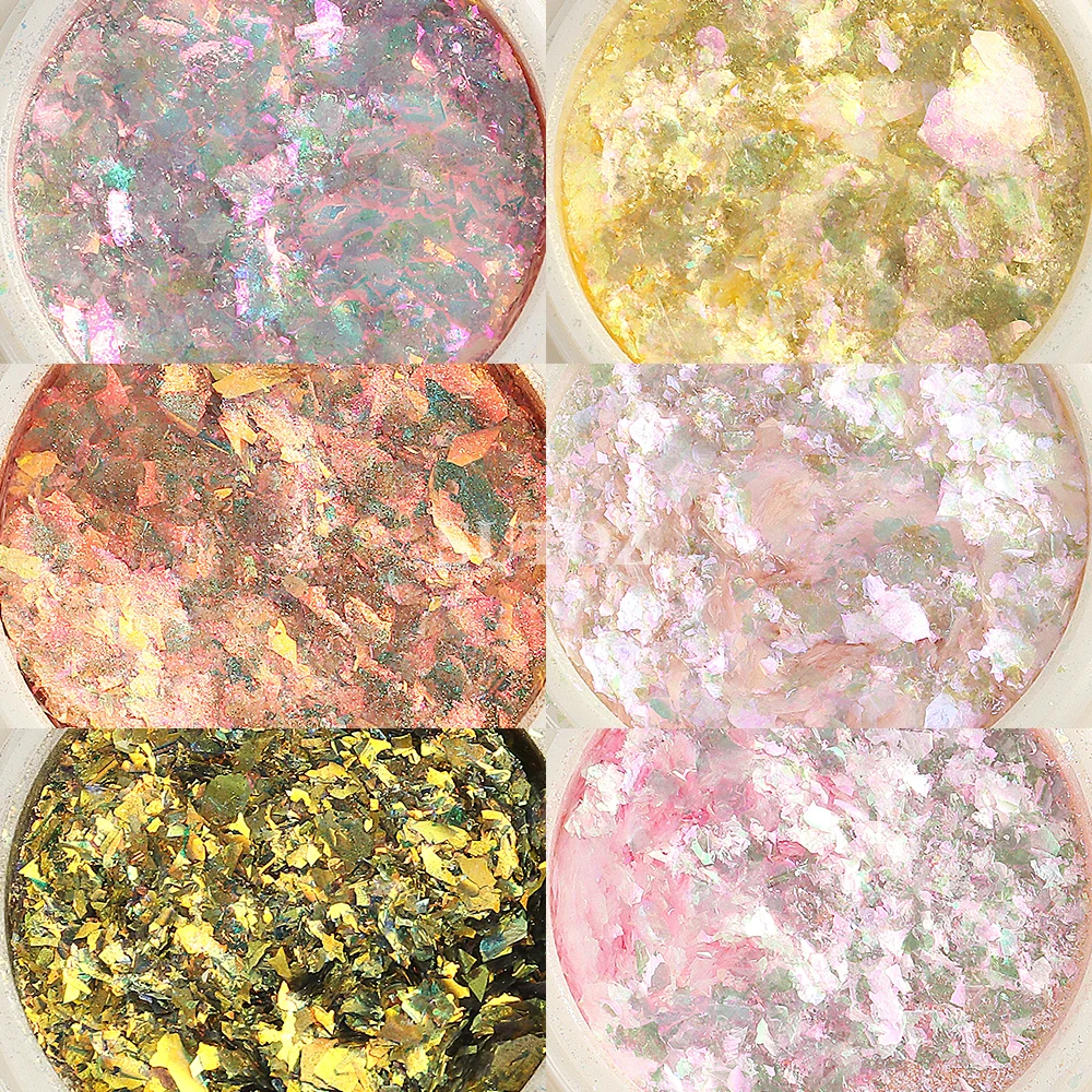 Pink Opal Nail Flakes Iridescent Glitter Aurora Chrome Powder Gold Foils for Nails Chameleon Pigment Manicure Paillette LEBB-ONB